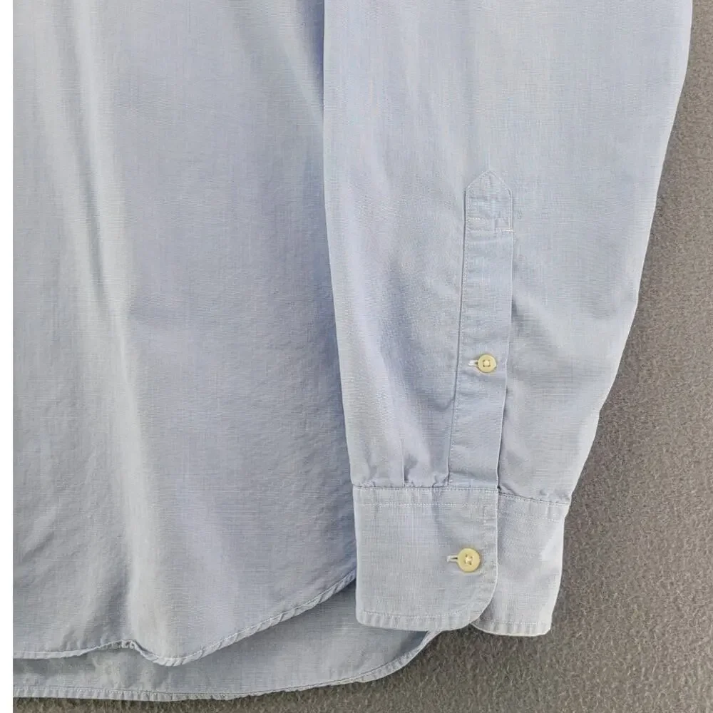 J Crew 2 Ply Cotton Dress Shirt Blue Mens L Classic Business Preppy Timeless